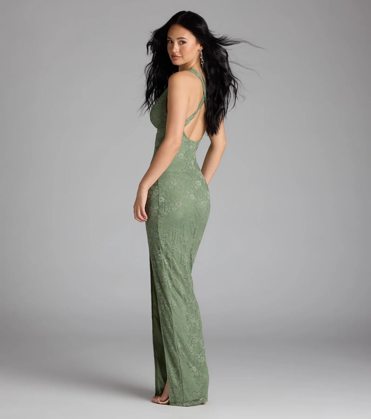 Titania Halter Slit Lace Formal Dress