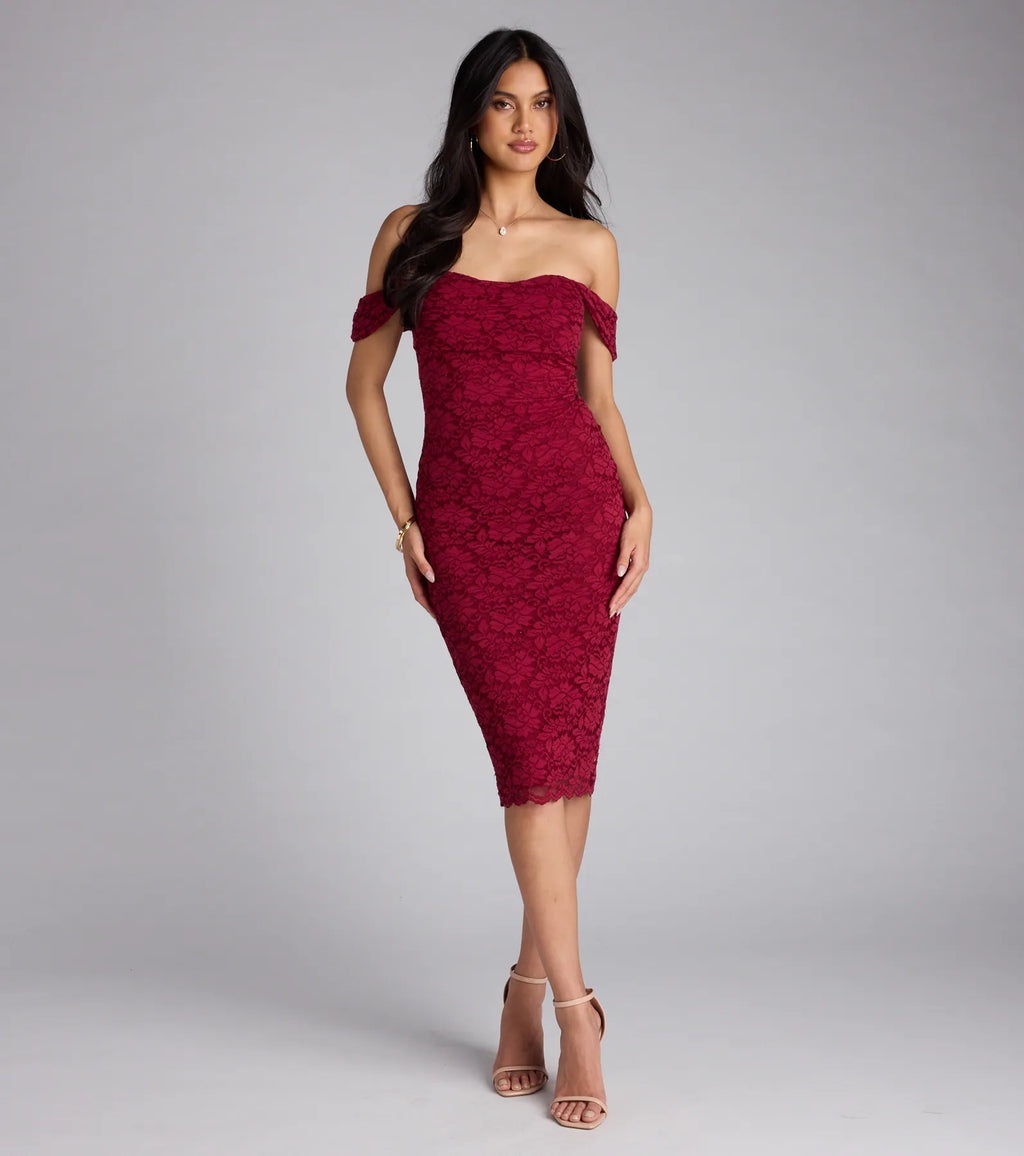 Lavish And Lovely Bodycon Lace Midi Dress