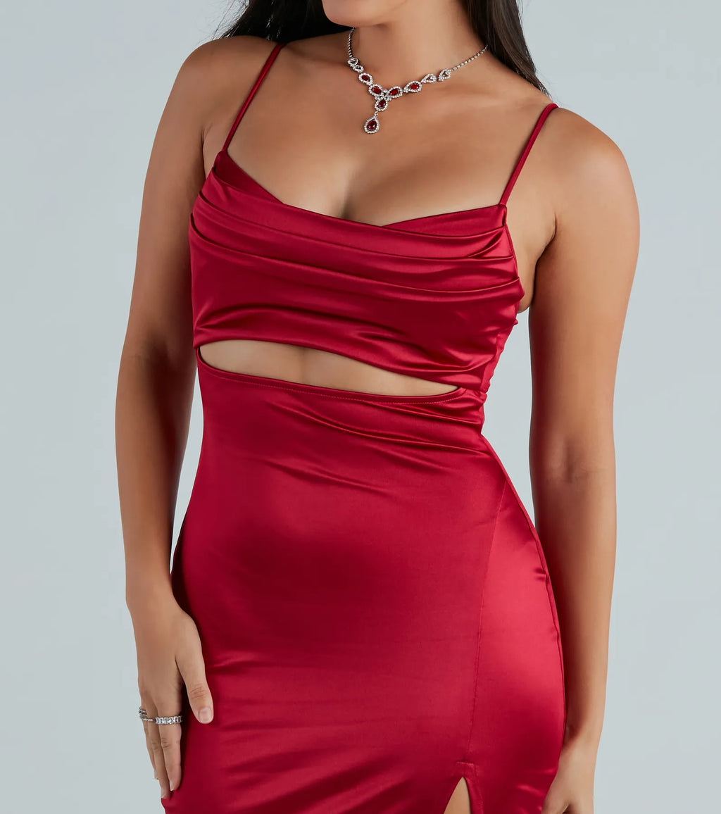 Seona Formal Satin Midi Dress