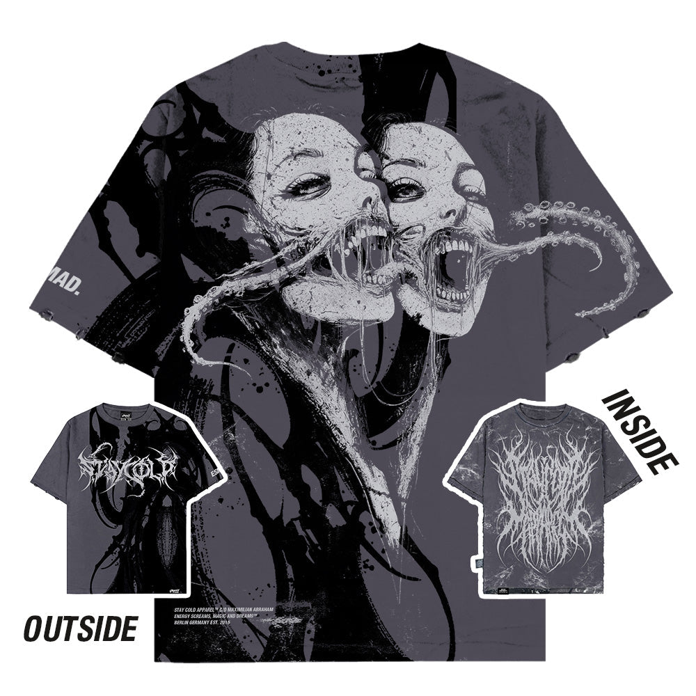 Bride Of The Maw (Black Acid Washed) - Reversible Oversized T-Shirt (200GSM)