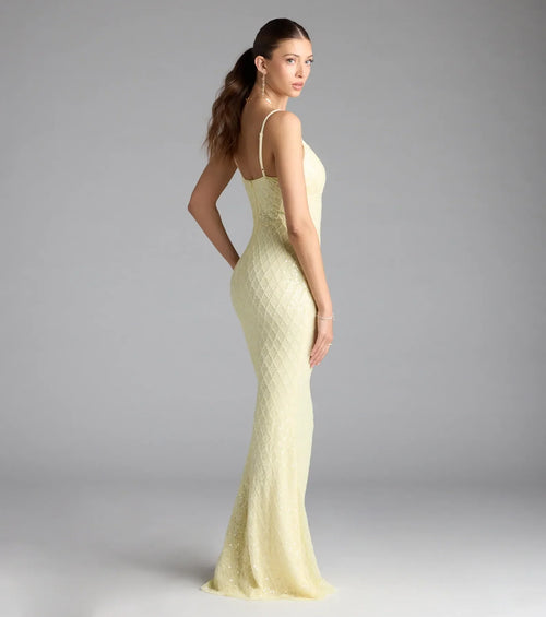 Kaylie V-Neck Bodycon Sequin Bead Formal Dress
