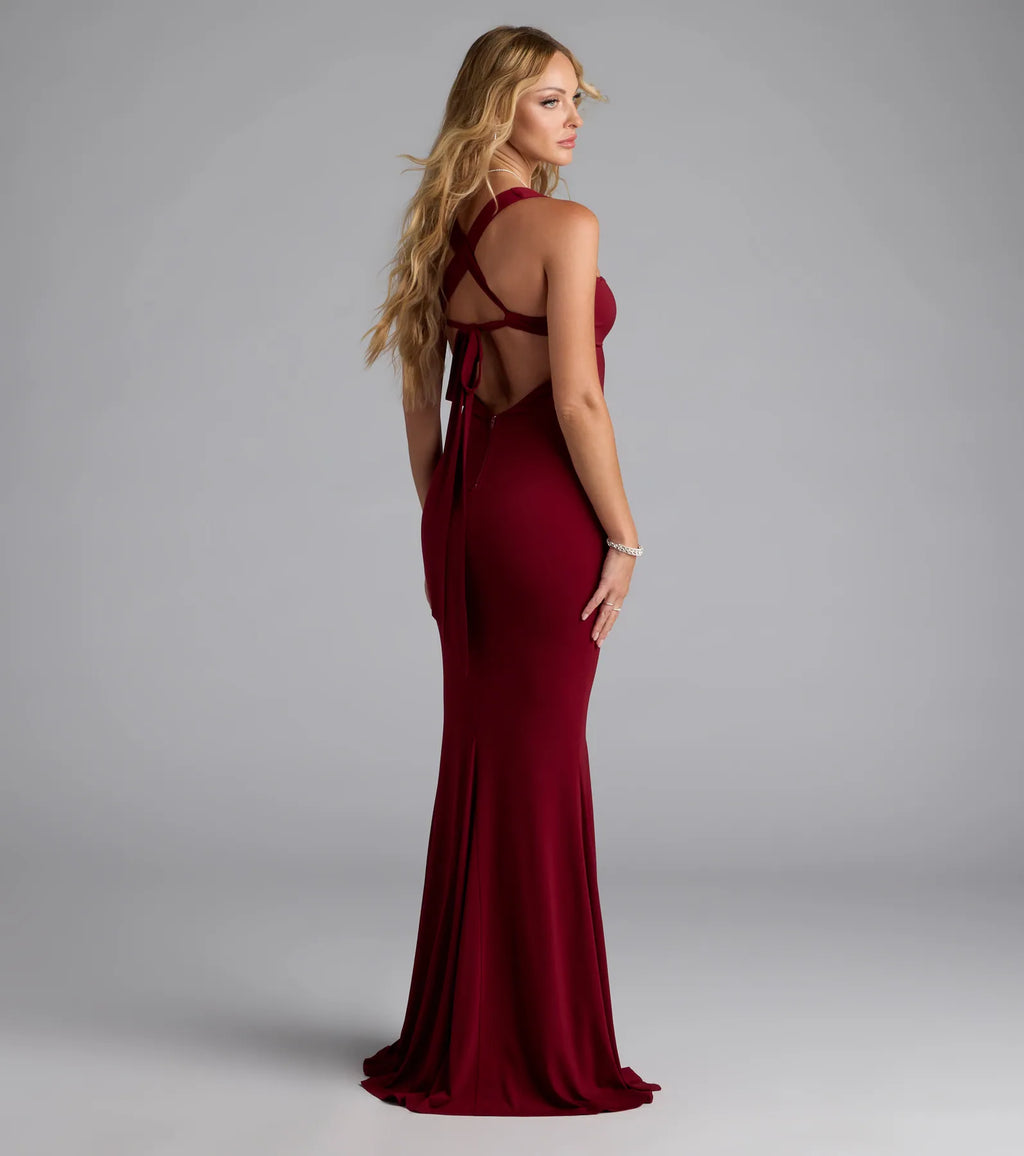 Nicola Strappy Tie-Back Mermaid Dress