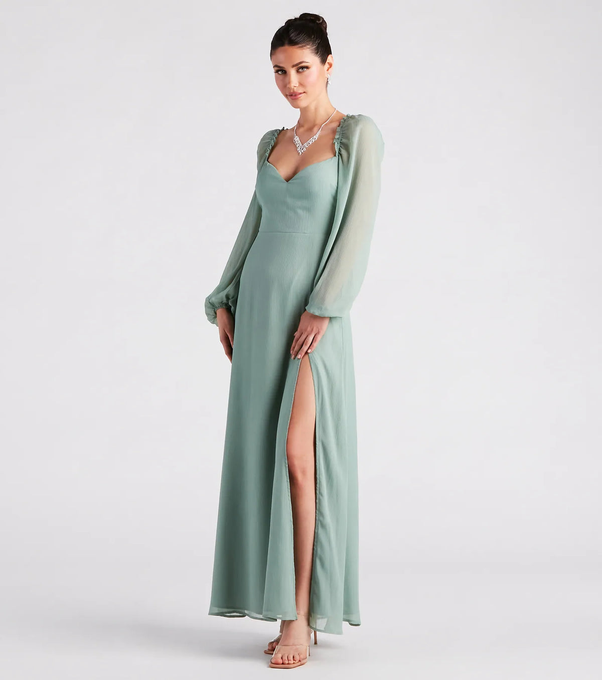 Sheer Beauty Chiffon Slit Maxi Dress