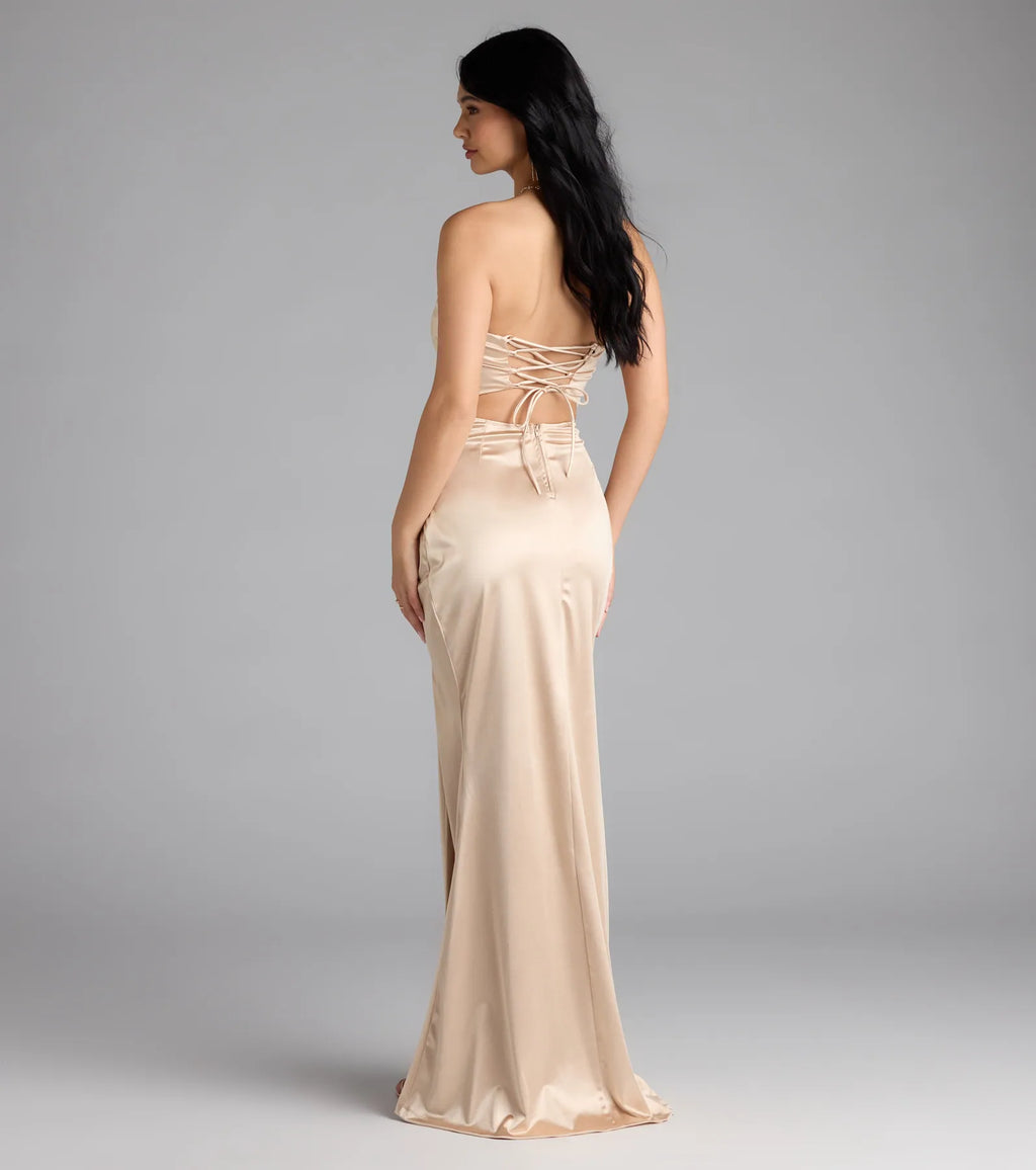 Elenora Lace-Up Mermaid Satin Formal Dress