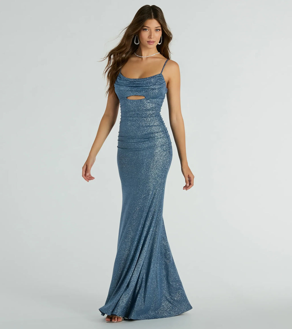Harley Sleeveless Cutout Glitter Column Dress