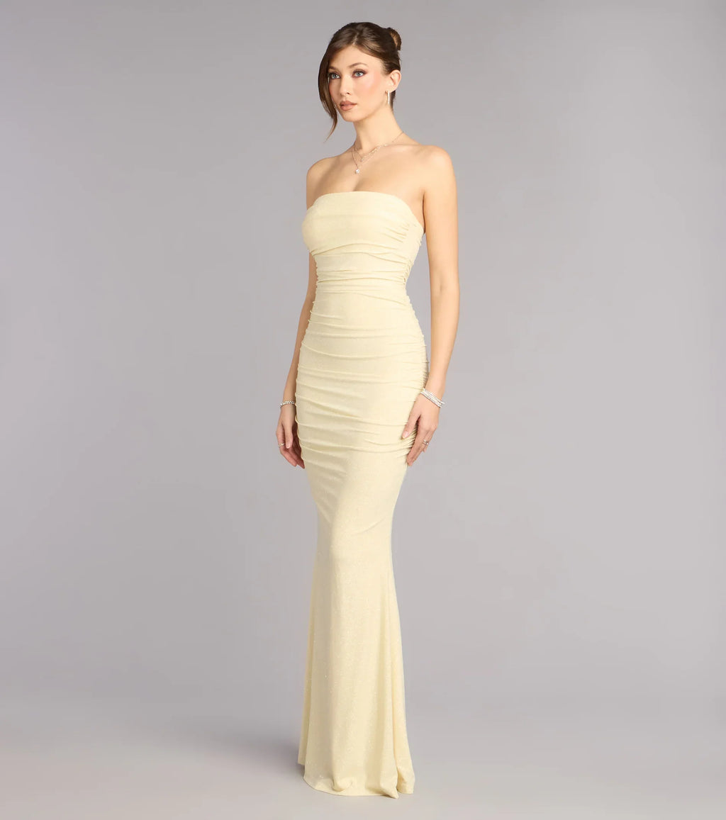 Mischka Strapless Mermaid Glitter Formal Dress