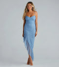 One Last Dance Glitter Asymmetric Ruffled Maxi Dress