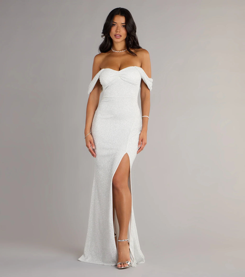 Tamara Off-The-Shoulder Mermaid Glitter Formal Dress