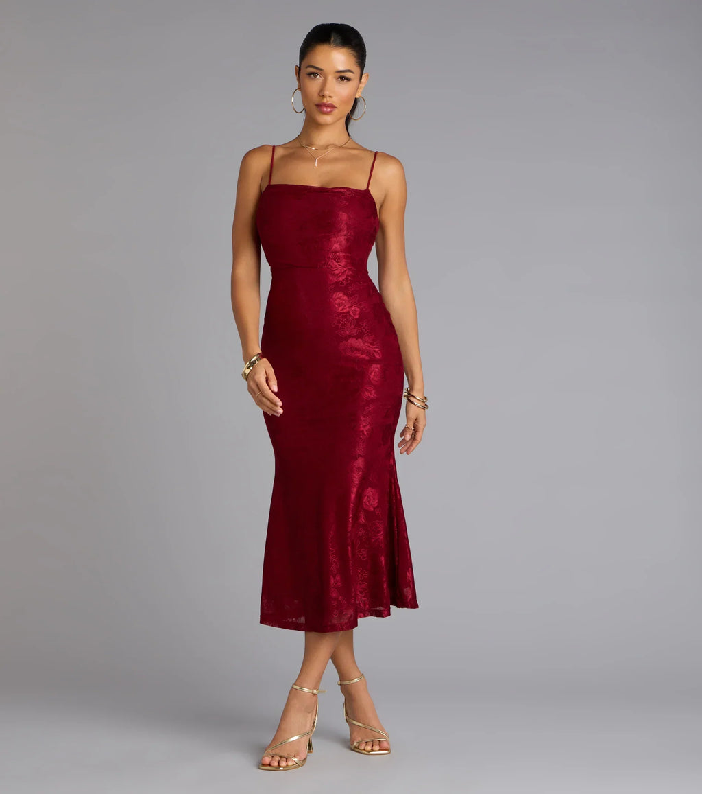 Chic Masterpiece Low Back Lace Midi Dress