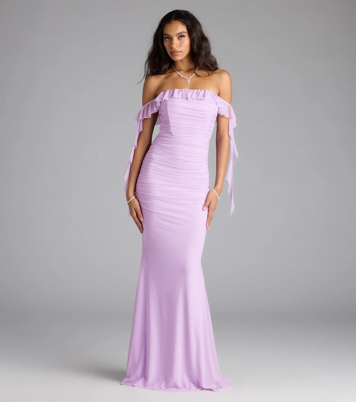 Deyna Formal Mesh Off-The-Shoulder Long Dress