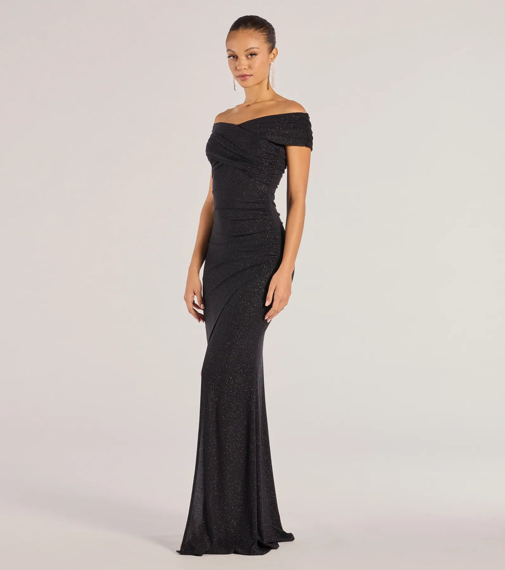 Giada Glitter Knit Off-the-Shoulder Column Dress