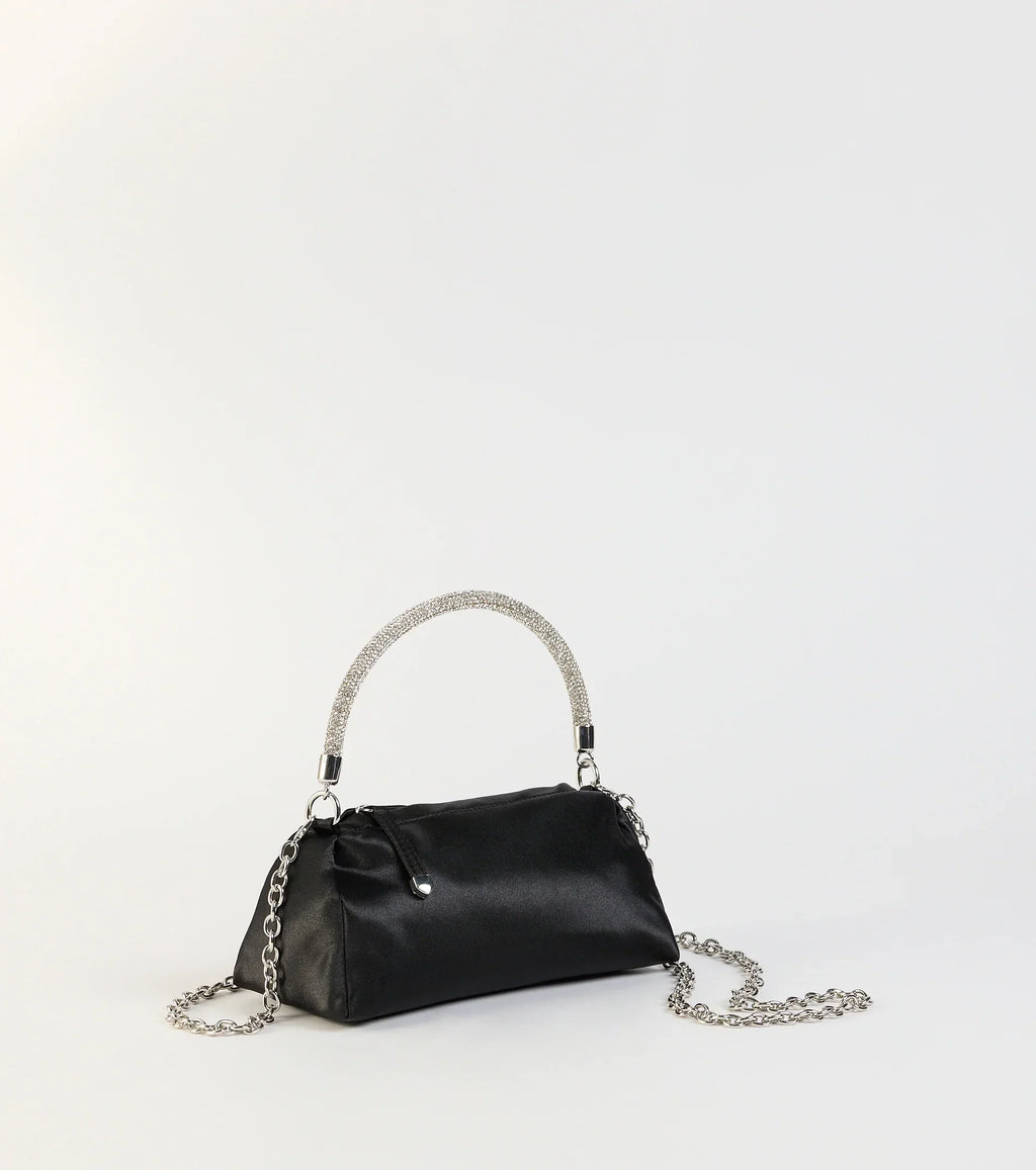 Petite Luxe Rhinestone Handle Satin Bag
