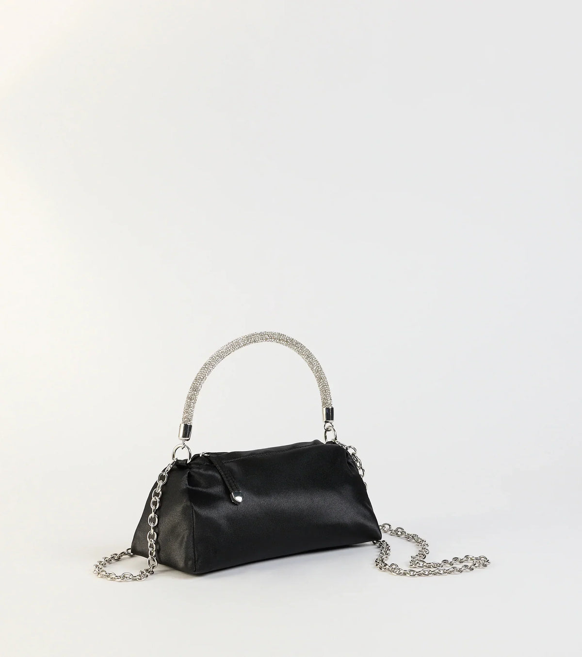 Petite Luxe Rhinestone Handle Satin Bag