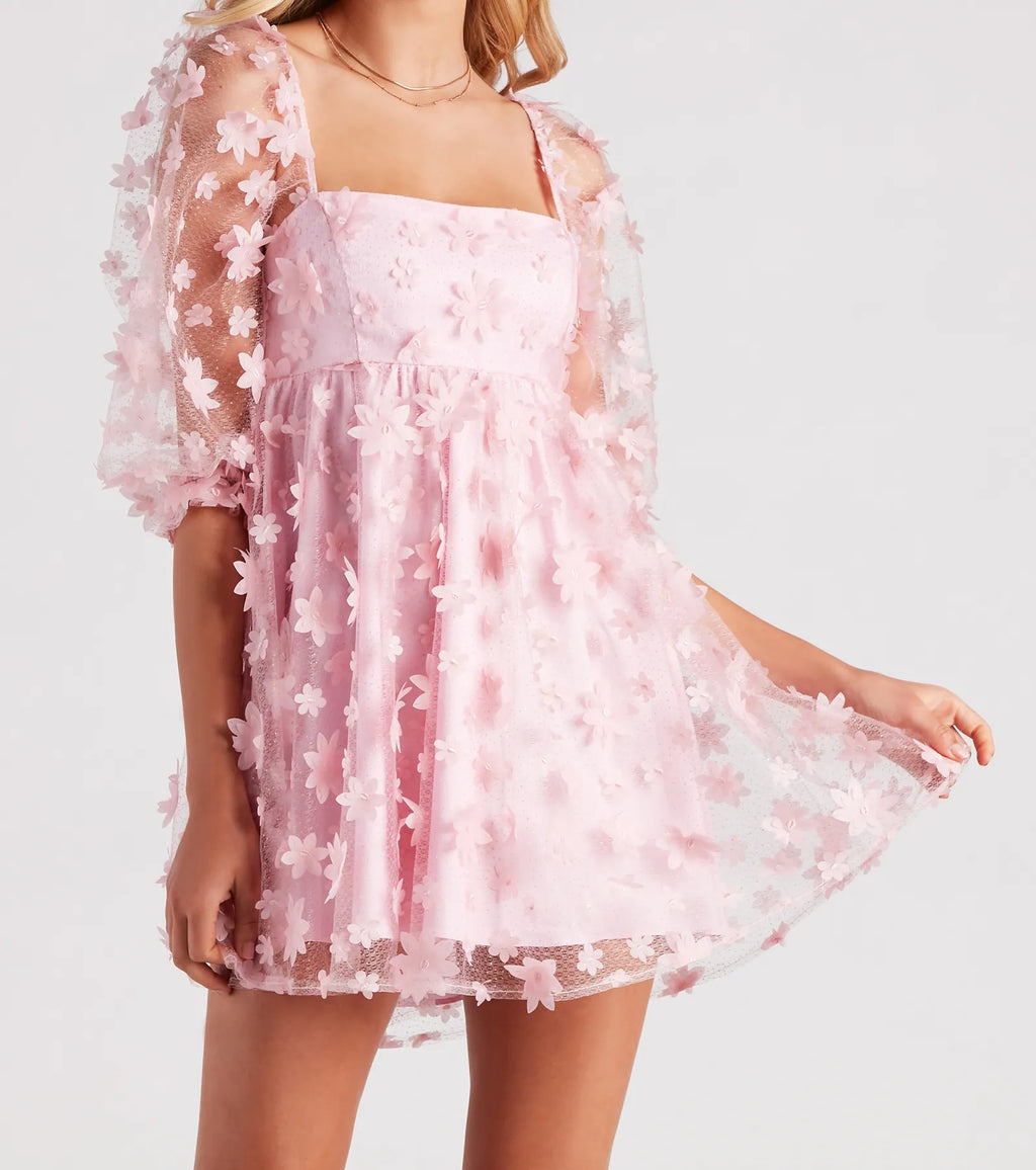 Sunshine Daisy Flower Mesh Skater Dress