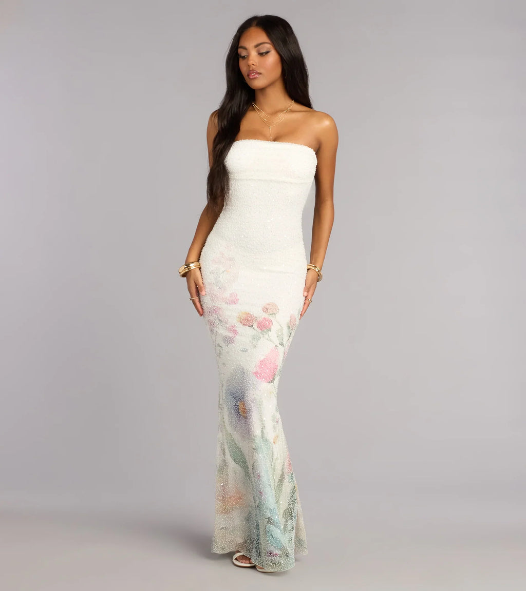 Jenna Floral Bead Mermaid Formal Dress