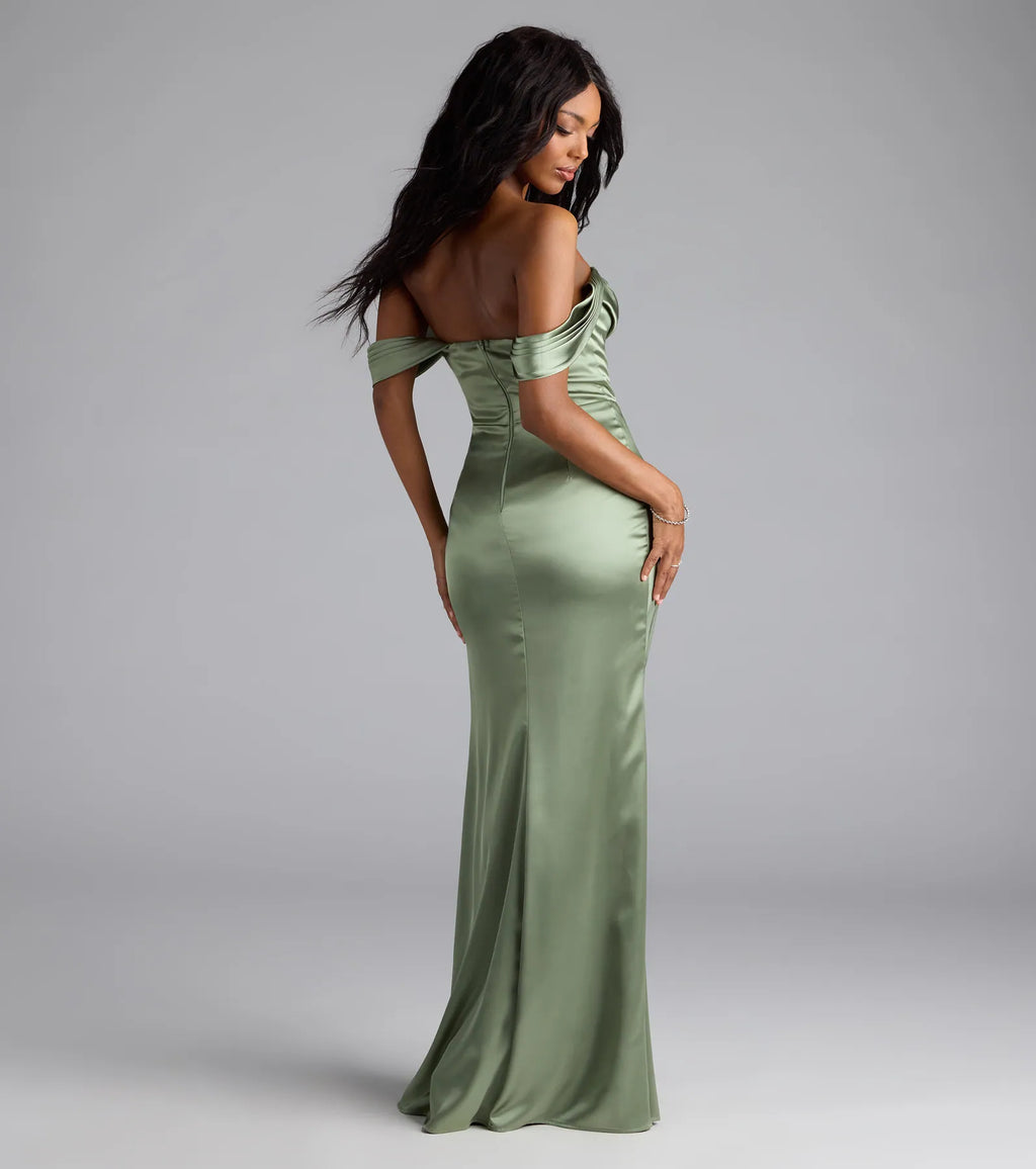 Lova Off-The-Shoulder Corset Satin Formal Dress