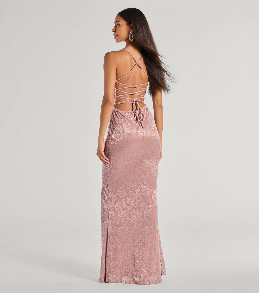 Kehlani Formal Floral Lace Slit Mermaid Dress