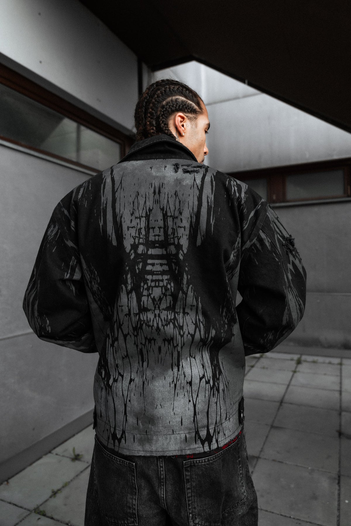 Ash Grid (Dirty Grey) - Distressed Denim Jacket (380GSM)
