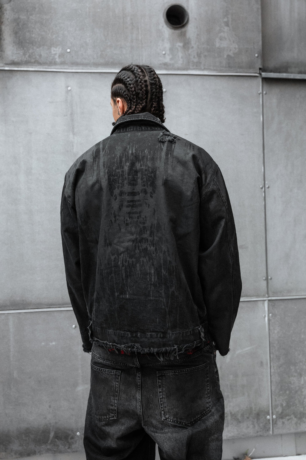 Black Anvil (Dark Grey) - Distressed Denim Jacket (380GSM)
