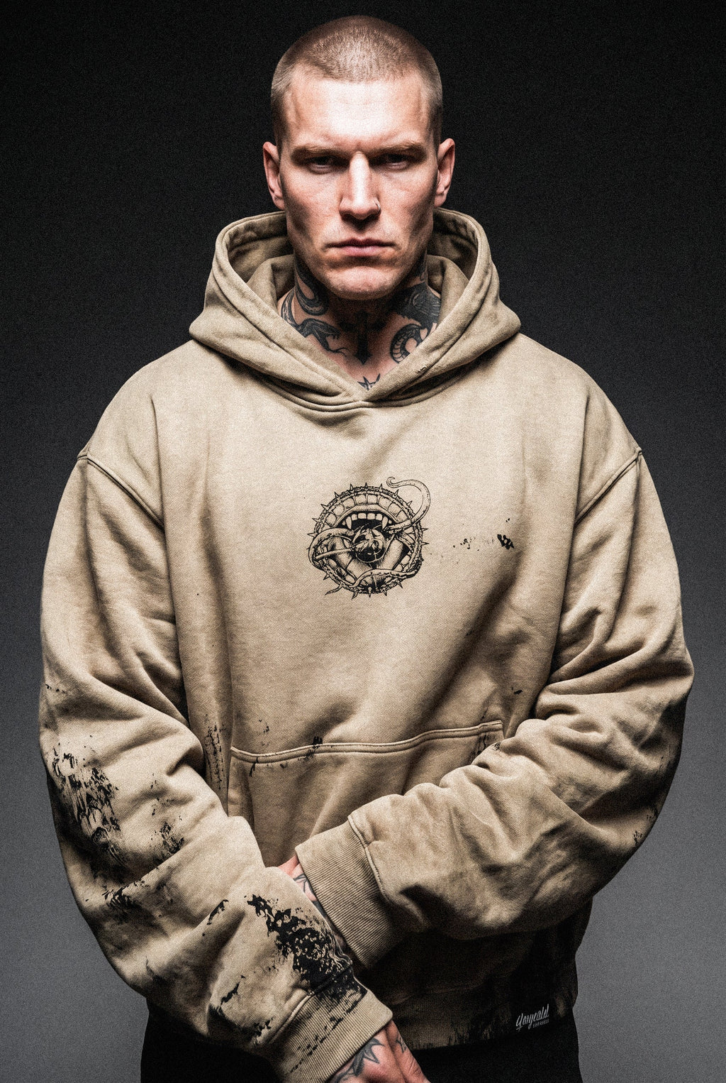 Gravewire (Beige) - Oversized Hoodie (350GSM)