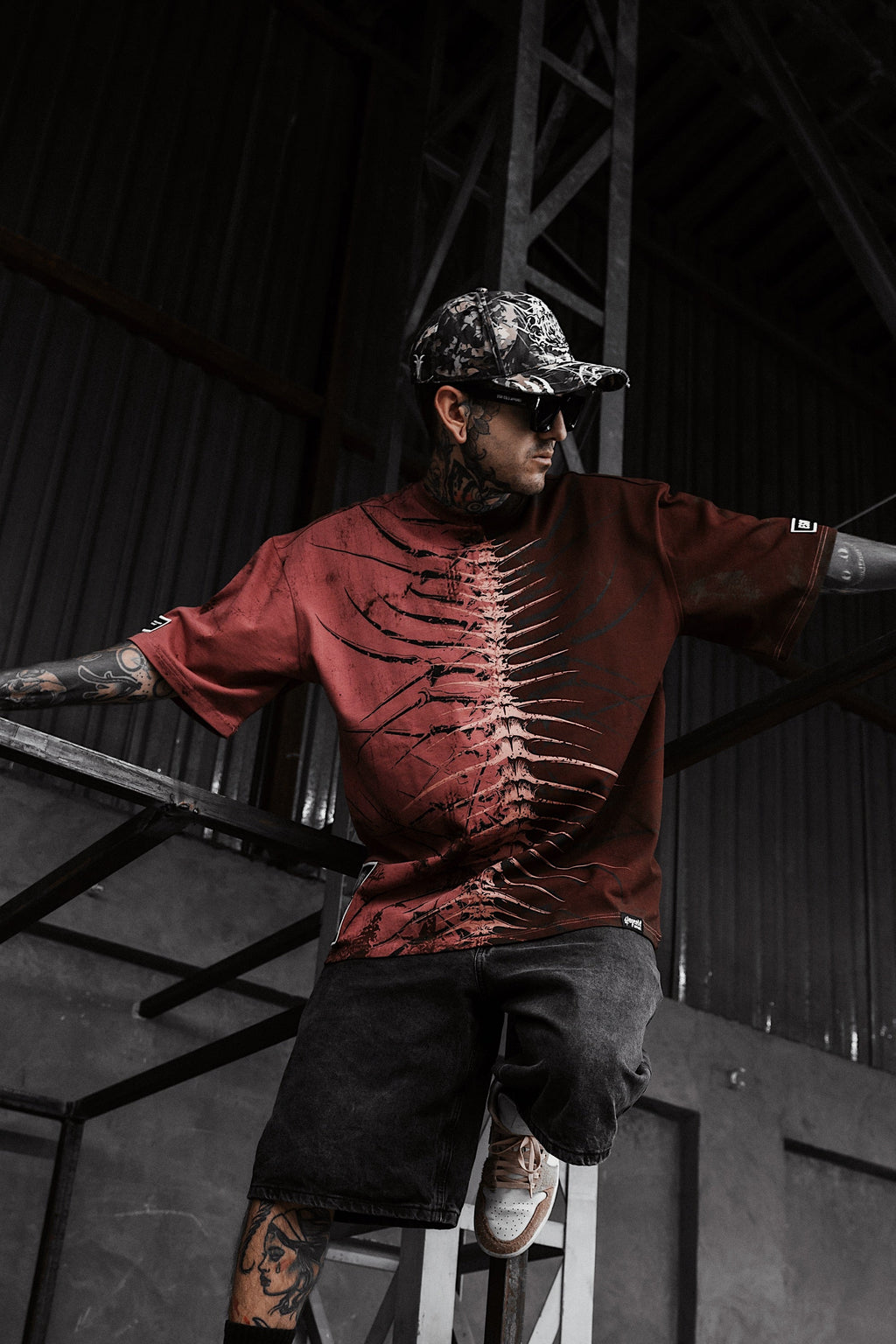 Lineage Of Dusk (Half Half Red) - Heavy Oversized T-Shirt (250GSM)