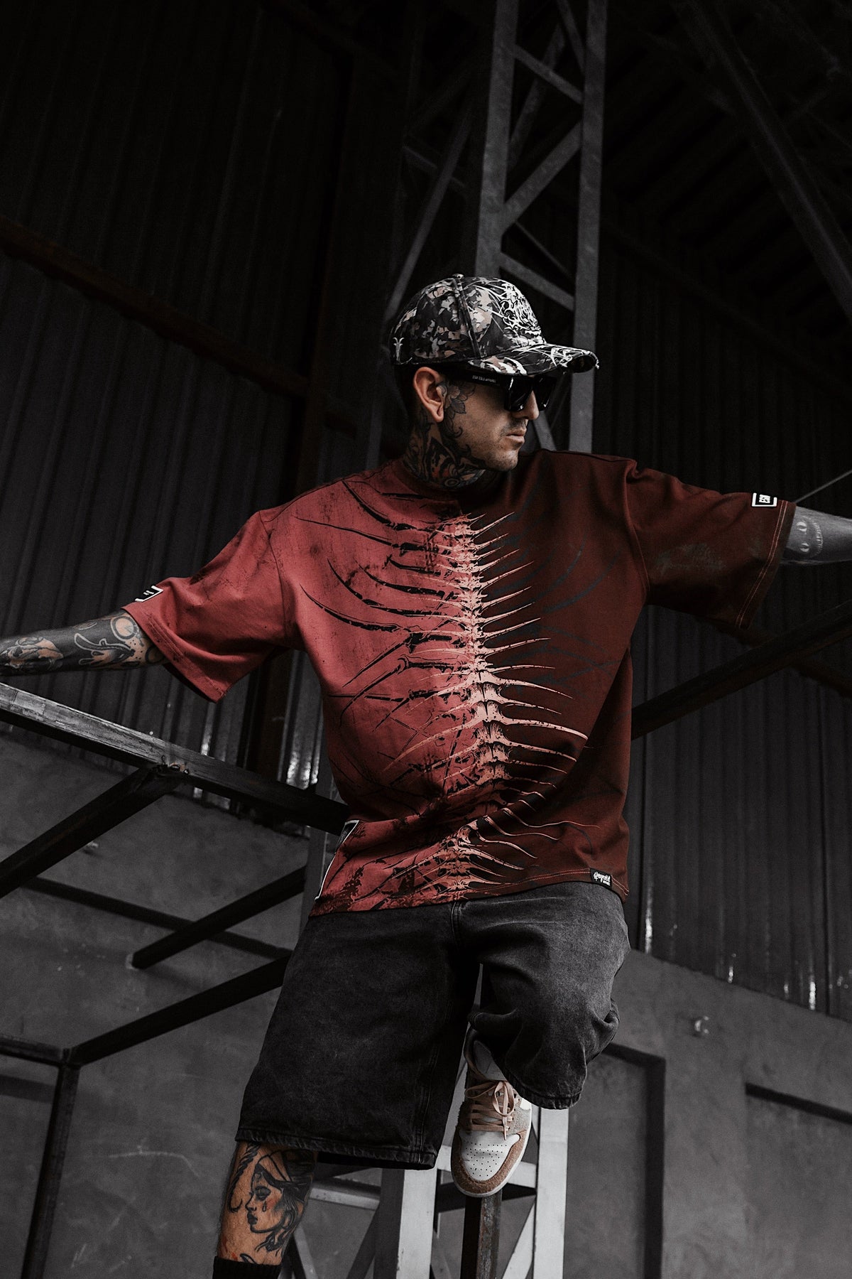 Lineage Of Dusk (Half Half Red) - Heavy Oversized T-Shirt (250GSM)