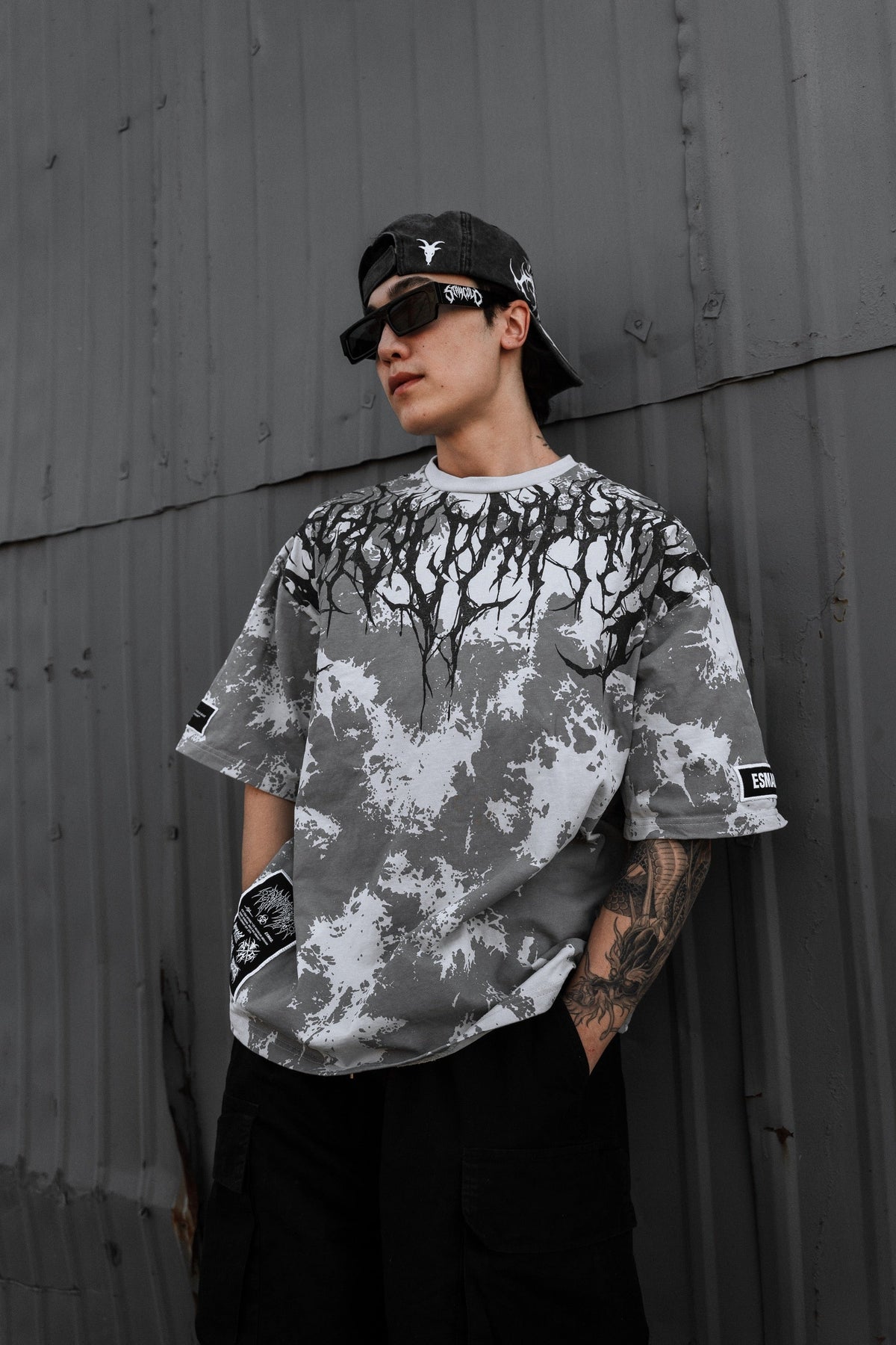 Reign Of Blood (Light Grey) - Heavy Oversized T-Shirt (tie dye) 250GSM