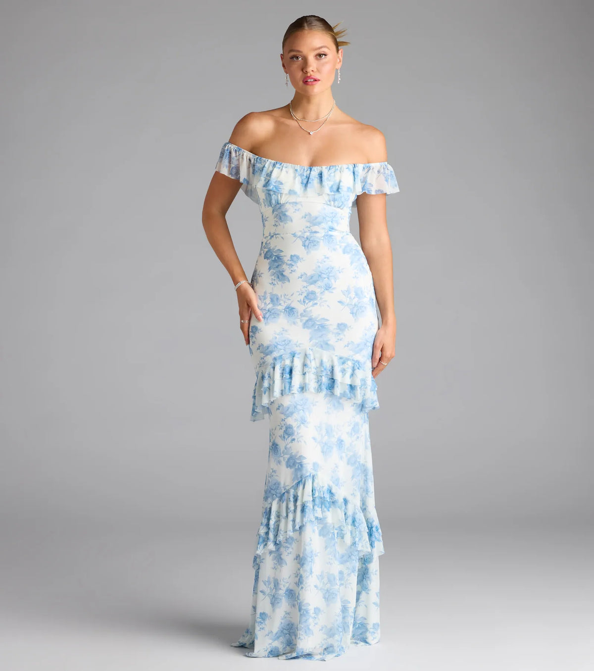 Charmaine Off-The-Shoulder Floral Formal Dress