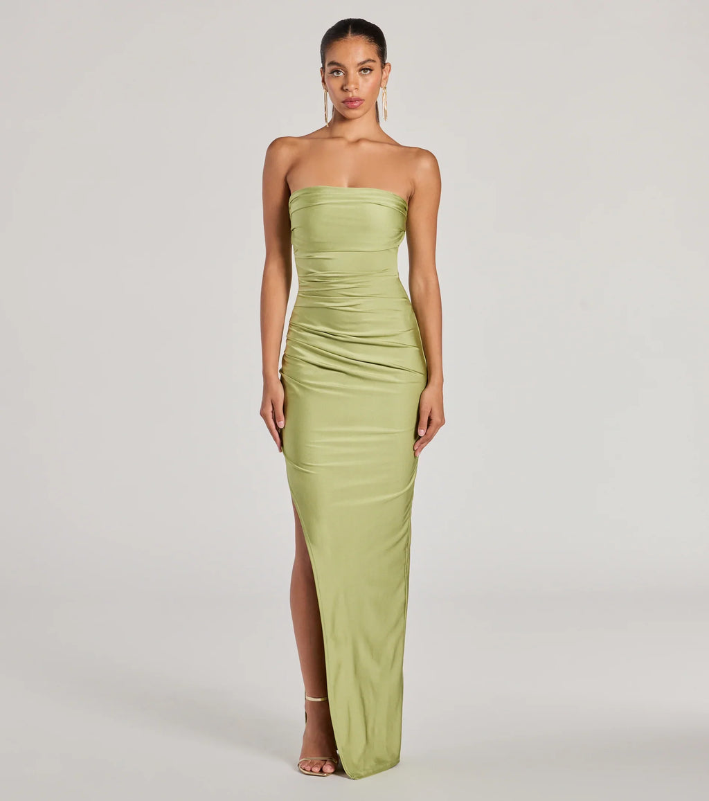 Anisley Strapless High Slit Column Formal Dress