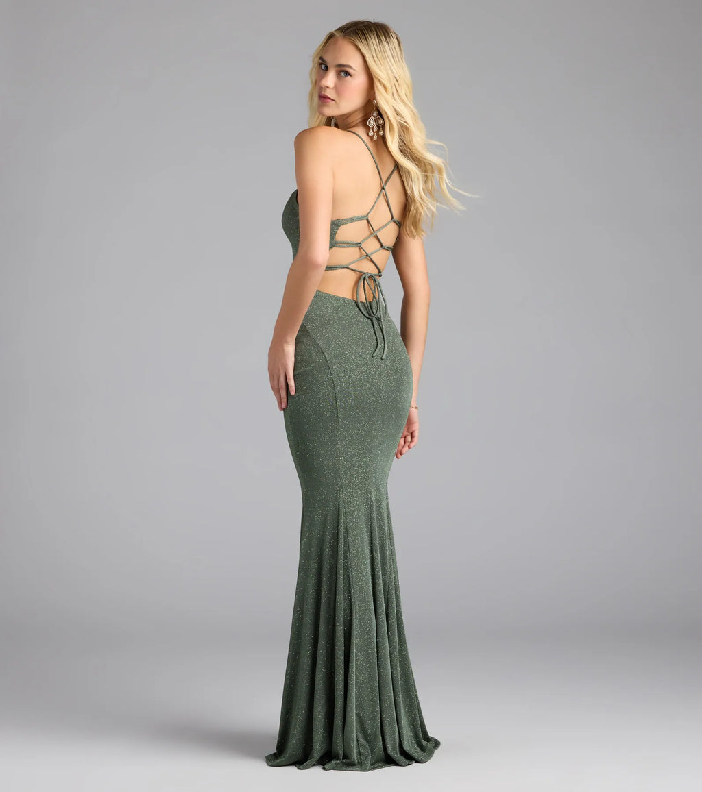 Liz Lace-Up Mermaid Glitter Formal Dress