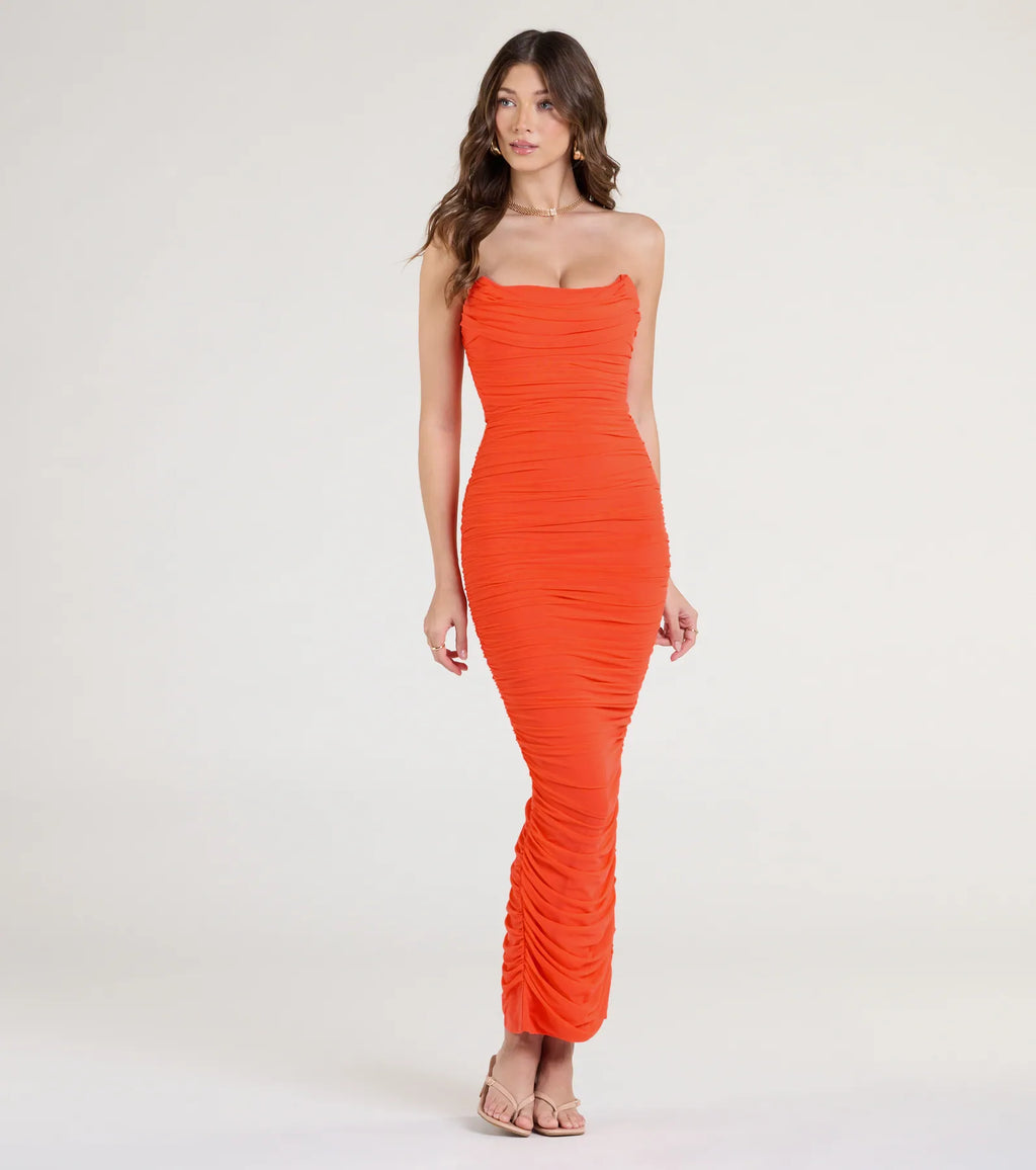 Saisha Strapless Bodycon Mesh Formal Dress