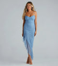One Last Dance Glitter Asymmetric Ruffled Maxi Dress