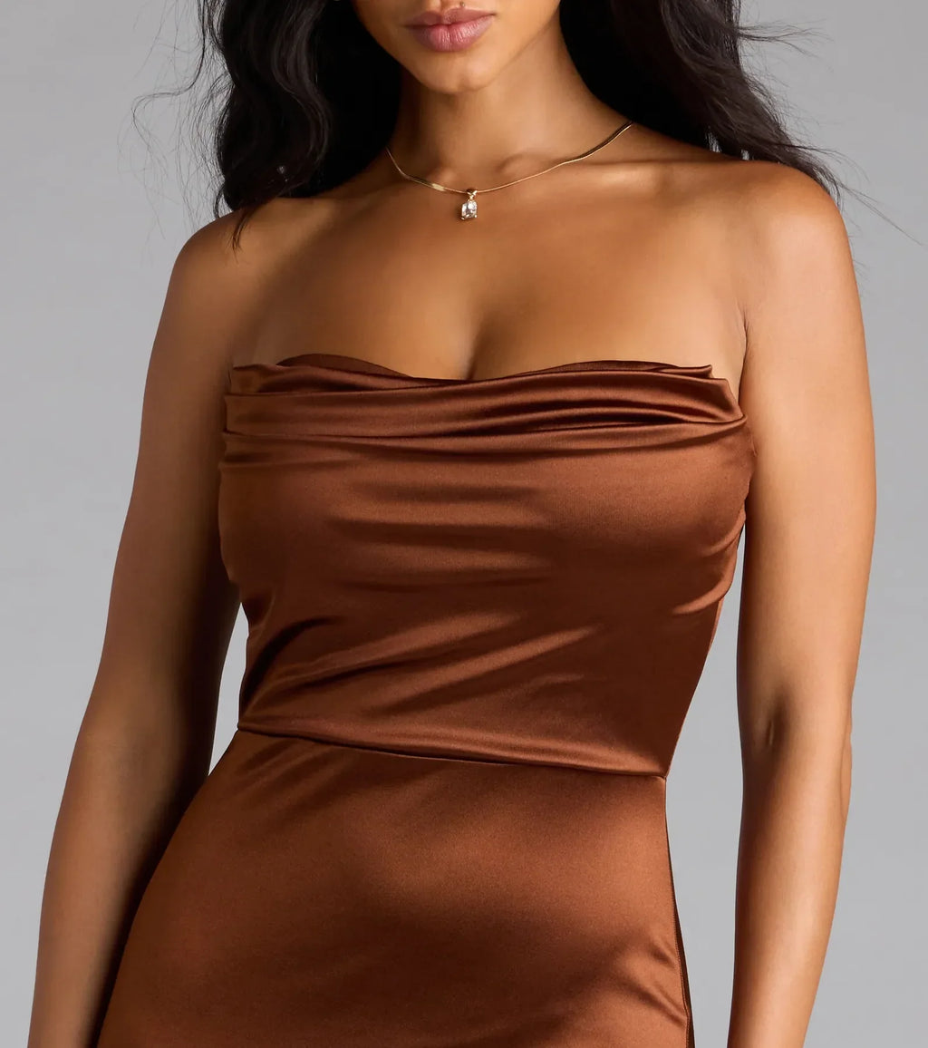 Priscilla Formal Satin Strapless Mermaid Dress