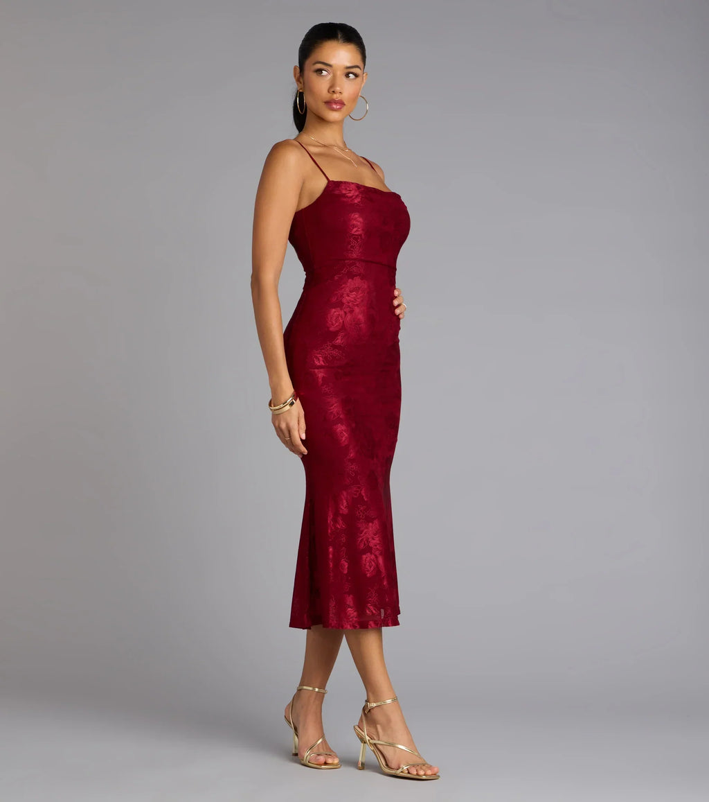 Chic Masterpiece Low Back Lace Midi Dress