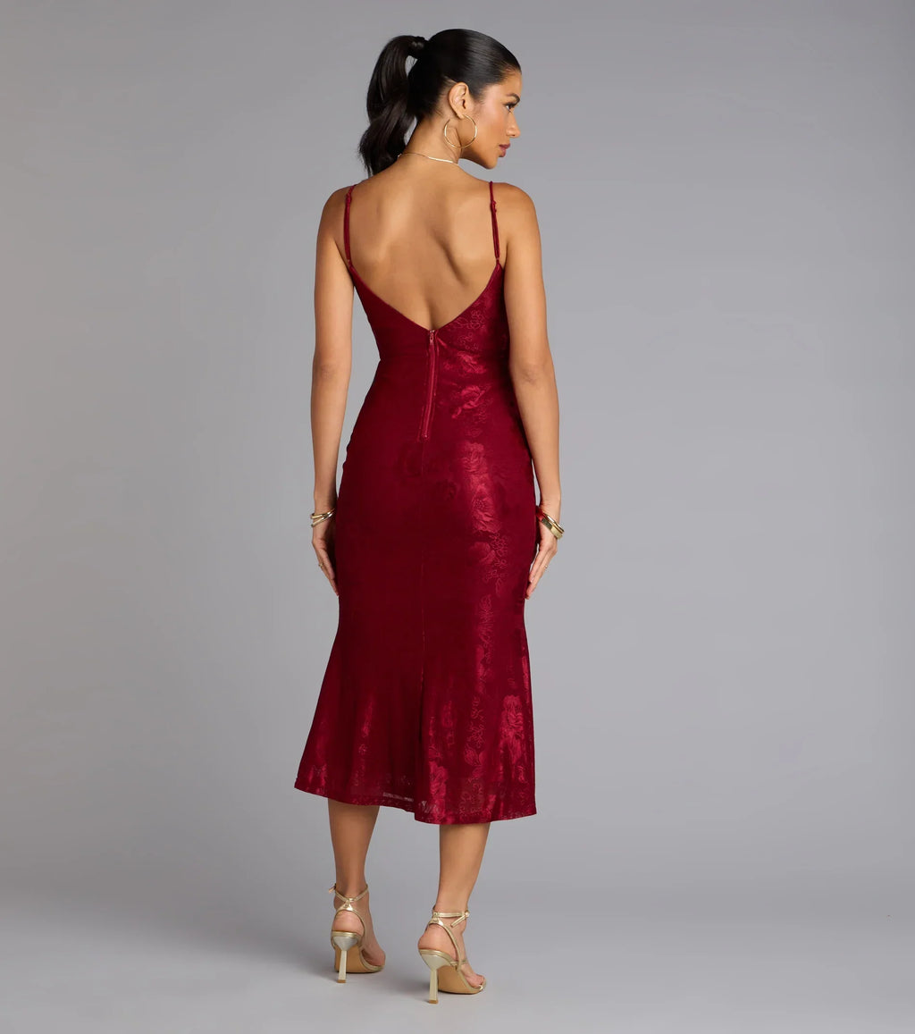 Chic Masterpiece Low Back Lace Midi Dress