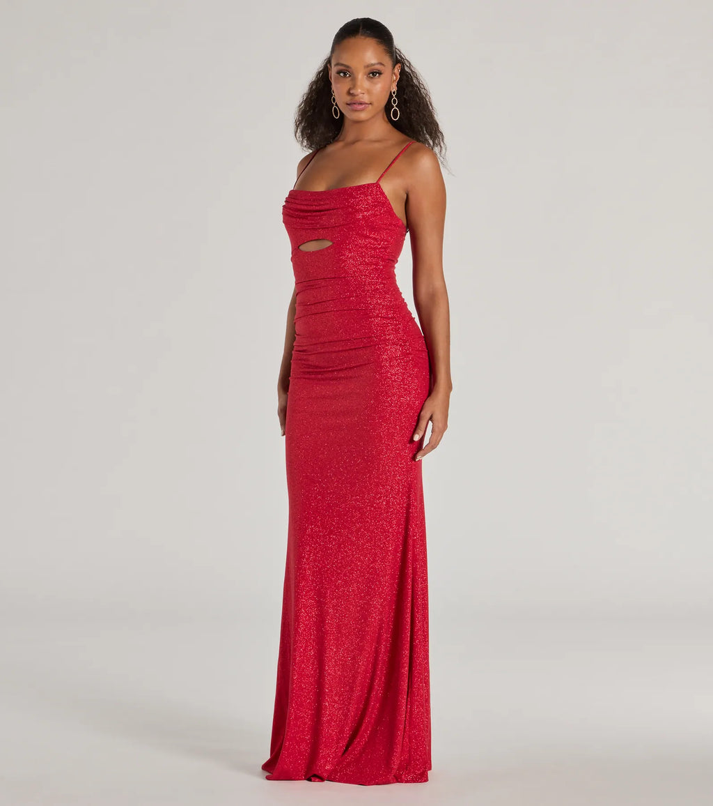 Harley Sleeveless Cutout Glitter Column Dress