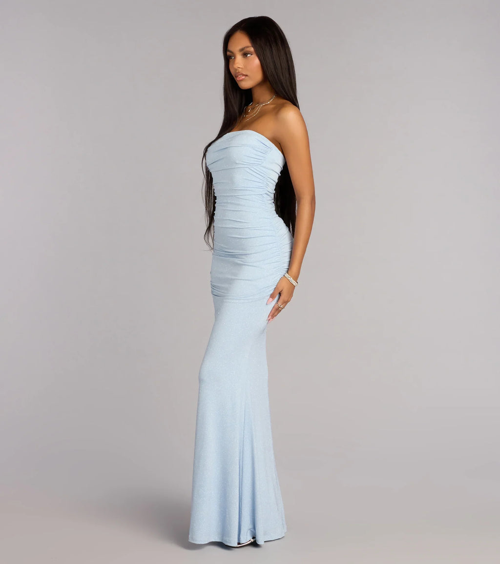 Mischka Strapless Mermaid Glitter Formal Dress