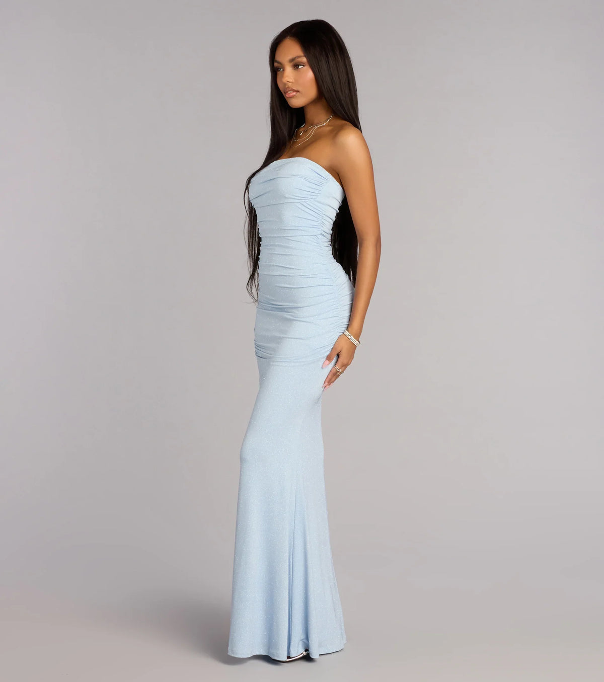 Mischka Strapless Mermaid Glitter Formal Dress