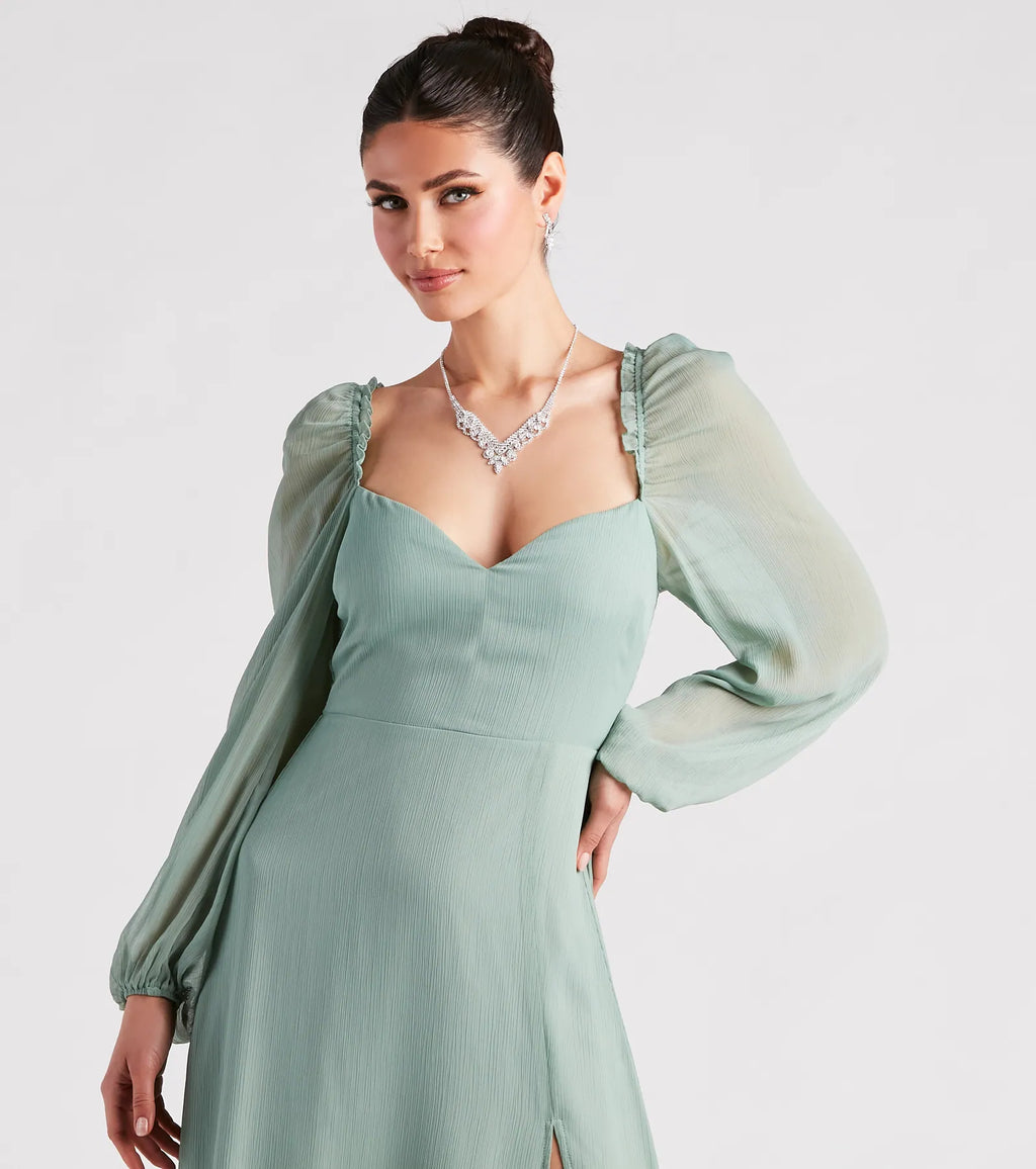 Sheer Beauty Chiffon Slit Maxi Dress