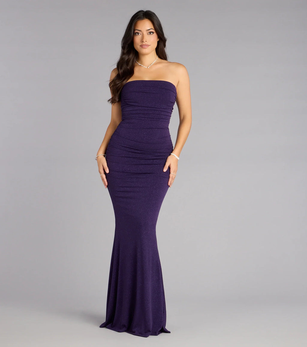 Mischka Strapless Mermaid Glitter Formal Dress