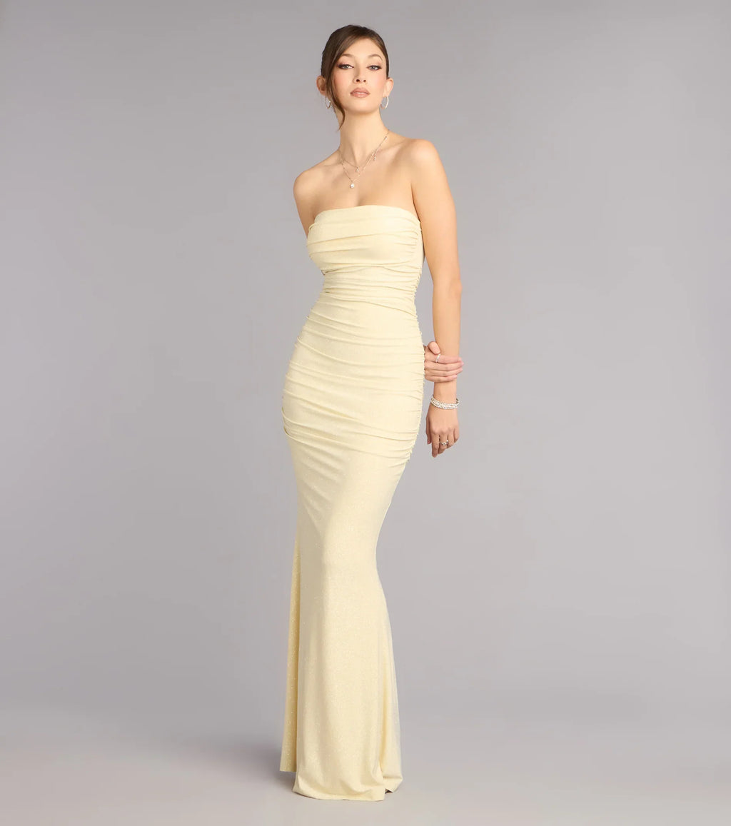 Mischka Strapless Mermaid Glitter Formal Dress