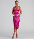Lillyanne Formal Satin Asymmetrical Midi Dress